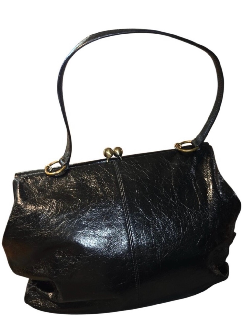 HOBO Black Leather Kiss-Lock Satchel with Gold-Tone Accents